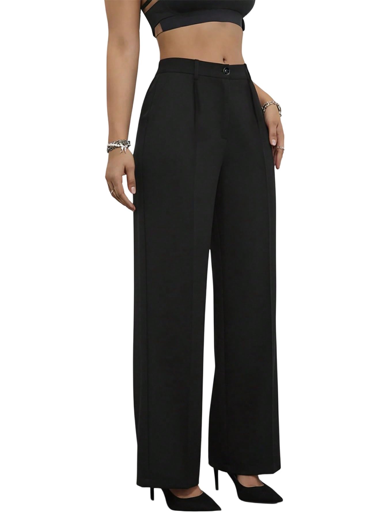 SOLY HUX Anzughose Damen Weites Bein Bundfaltenhose Elegante Hose Business Outfit Anzughosen Mit Tasche Wide Leg Hose