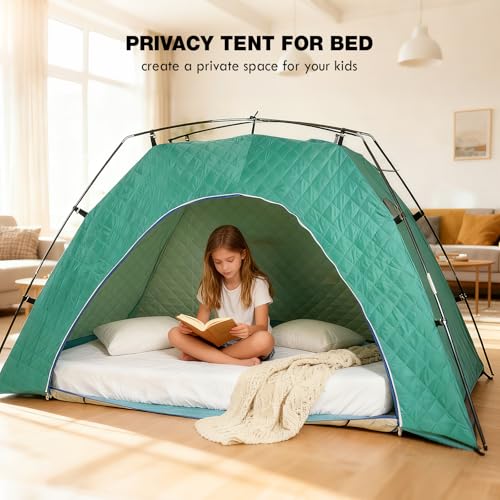 Image of Bed Tent Canopy Bunk Twin Size for Youth and Kids - Portable Warm Sleeping Bed Tents 80% Blackout Pocket Inside, Breathable Private Space Tents Blue(Mattress Not Included)