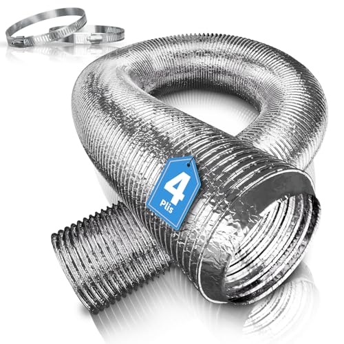 Hon&Guan 150mm Tuyau de Ventilation Flexible Alu, Conduit d'air 4 Couches Résistant à la Chaleur avec Colliers de Serrage pour Climatiseur Mobile,...