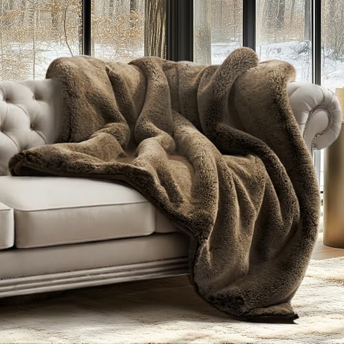 EVERGRACEHOME Luxury Soft Faux Chinchilla Fur Throw Blanket for C...