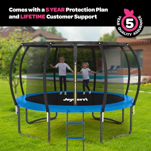 Image of JoyBerri Upsurge Trampoline Outdoor - ASTM Certified Safe 8Ft 10Ft 12Ft 14Ft 15Ft 16Ft Recreational Trampoline for Kids and Adults. Anti-Rust Coating with Enclosure Net, Ladder, Sprinkler & LED Lights