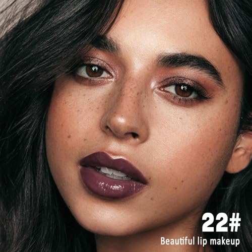 Image of evpct Chocolate Brown Shiny Longwear No-Budge Liquid Lip Color Lipstick Makeup, Highly Pigmented Color Instant Shine, Waterproof Long Lasting Lipstick Women Lip Stain Gloss with Lip Liner Brush, 22#