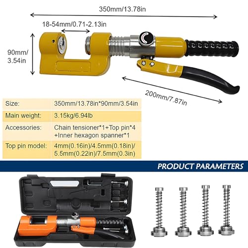 Hydrauliczny zestaw narzędzi do łamania łańcucha, pojemność 3 ton, rozmiar otworu 18-54 mm, zawiera kołki wypychacza do łańcuchów motocyklowych 08A/08B/10A/10B, 420 428 430