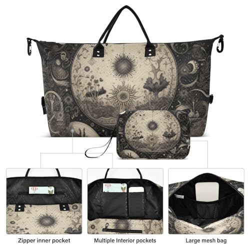 Large Travel Duffel Bag, Moon Dreamcatcher Symmetry Sports Tote Gym Bag, Shoulder Weekender Overnight Bag for Women Men, Carry On Luggage with Toiletry Bags2