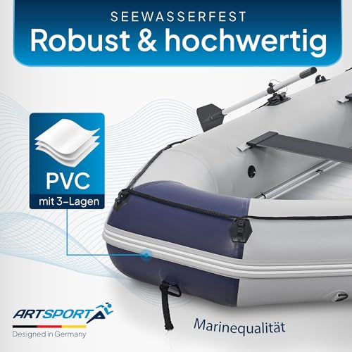 ArtSport Schlauchboot 3,80 m für 6 Personen mit 2 Sitzbänke & Aluboden - Paddelboot mit Paddel,...