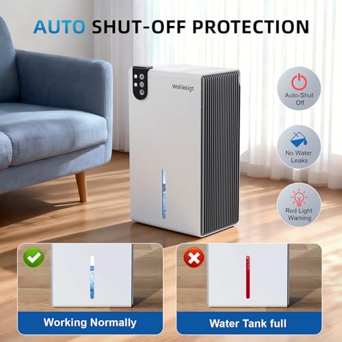 Image of 98 OZ Small Dehumidifier for Home 1000 Sq Ft, Quiet Dehumidifier with Drain Hose, Auto Shut-Off, Sleep Mode, 7-Color Light for Basement, Bedroom, Bathroom, Closet, RV (Grey White)