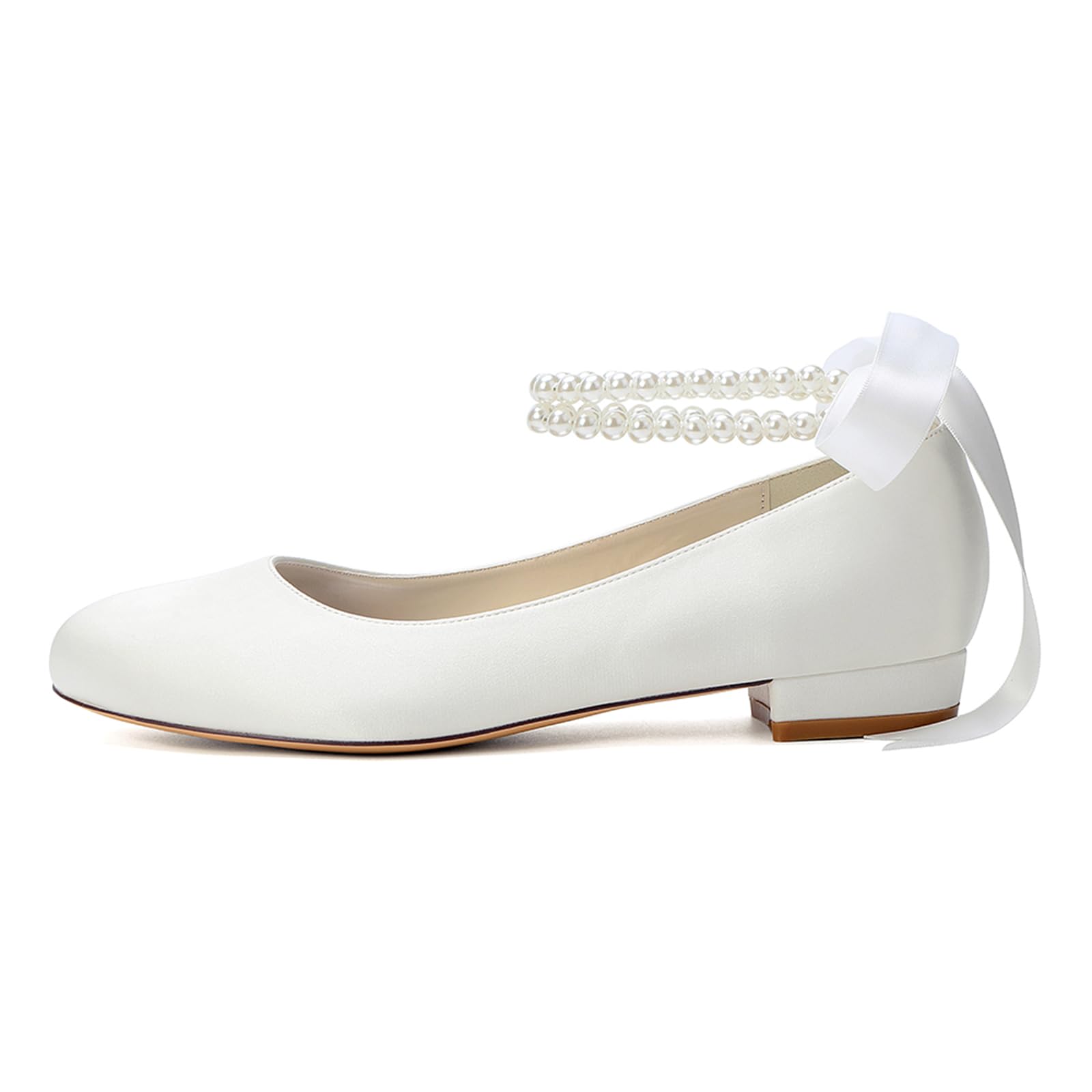 Ballerine da Sposa Basse da Donna in Raso Perle Punta Tonda Scarpe da Sposa per Matrimonio Feste