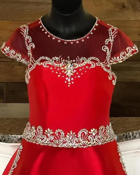 Satin Flower Girl Dress Pageant Dresses for Girls Long Sparkle Crystal First Communion Dress3