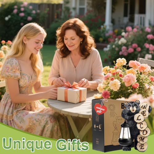 Qeeman Solar Bear for Garden Decor: Weatherproof Resin Statues with Lantern for Outdoor Outside Yard Pathway Patio Porch Balcony Decorations - Gifts for Mom Grandma Bear Lovers