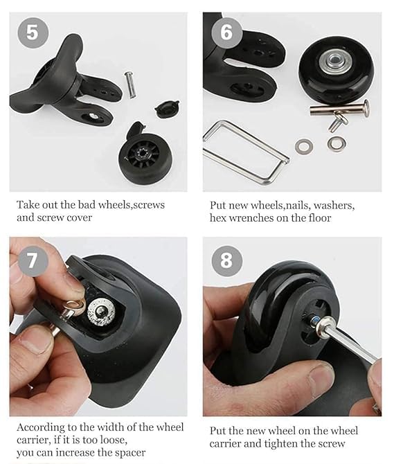 Image of 5 cm 360 Swivel Suitcase Wheels Replacement | Trolley Bag Wheel Set of 4 with Screws | Detachable Wheels for Luggage | Travel Caster Repair Kit