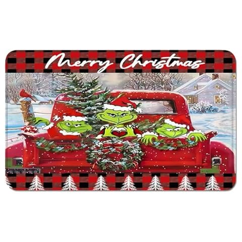 Bpwasxda 4Pcs Christmas Shower Curtain Sets with Non-Slip Rugs, Toilet Lid Cover and Non-Slip U Shape Bath Mat, Bathroom Sets with Hooks Xmas Bathroom Home Decorations 71'' x 71'' (Rugs Plaid) Cover