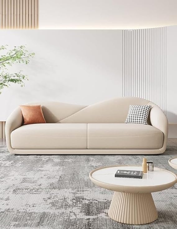 Image of Teak Wooden Base 3 Seater Sofa for Living Room | Chaise Longue Style | Comfortable Fabric Perfect 3 People Sofa for Home, Office, Hall and Restaurant (Beige)