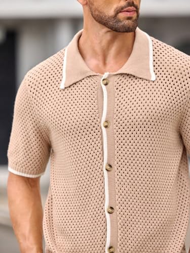 Men's Slim Fit Sweater Loose Knit Casual Collar Short Sleeve Cardigan, Suitable For Wear3