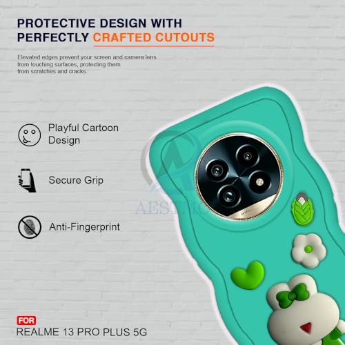 Image of AESTMO Back Case Cover for Realme 13 Pro 5G / Pro Plus | 3D Cute Fun Cartoon Characters | Anti Slip Grip Cute Wave Curly Frame Shape | Back Cover for Realme 13 Pro 5G / Pro Plus (MintGreen)