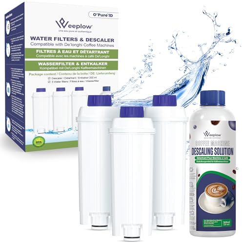 Weeplow® - 3 Filtres à Eau Compatibles avec les machines à café Delonghi et un Détartrant 300ML, Kit d’Entretien Complet Compatible avec Machine à...