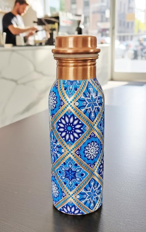 Kupfer-Trinkflasche, Groß Und Klein, Mit Farbkombination Und Gravur, Ayurvedische, Auslaufsichere Flasche Für Sport Und Yoga