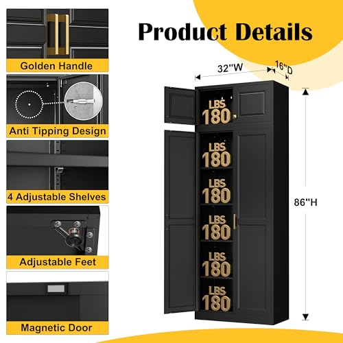 Image of Steeloong 86 inchMetal Pantry Storage Cabinet with Doors & 4 Adjustable Shelves