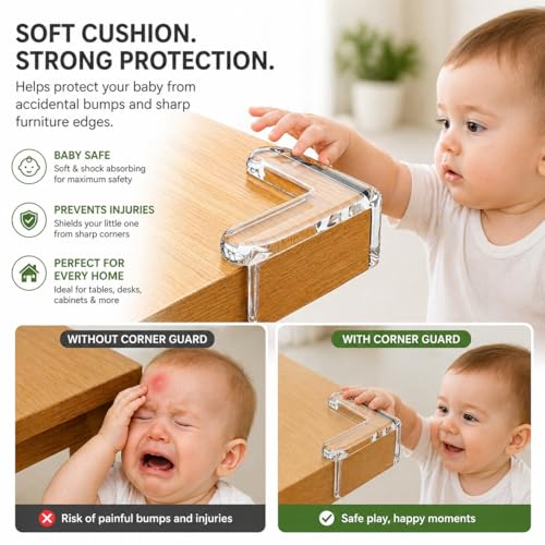 Image of Pack of 4 Silicone Corner Protectors, Baby Safety Table Corner Guards, Clear Transparent Soft Edge Protectors for Sharp Table Corners, Furniture Corner Guards, Child Proof Safety