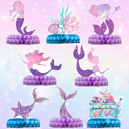 QIFU 8 piezas de suministros de decoración de fiesta de sirena, centros de mesa de sirena,...