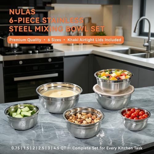 Set de 6 Tazones de Acero Inoxidable con Tapas, Capacidad Variada miniatura 3