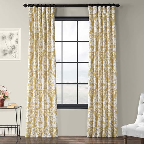 Image of HPD Half Price Drapes Luxury Damask Printed Curtains 84 Inches Long Luxury Damask Cotton Curtains (1 Panel) Room Darkening Window Curtains for Bedroom & Living Room, 50W x 84L, Lacuna Sun Damask