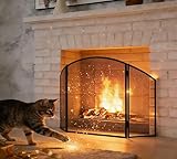 Calidola Pare-étincelles à 3 panneaux en fer plat, 96,5 cm (L) x 61 cm (H), revêtement en ...