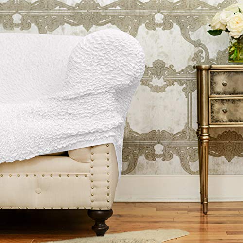 Recliner Slipcover - Recliner Chair Cover - Soft Polyester Fabric Slipcover - 1-Piece Form Fit Stretch Furniture Protector - Microfibra Collection - White (Recliner)