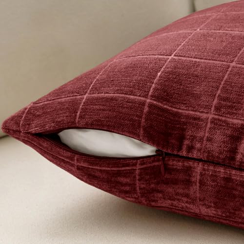 Image of MIULEE Burgundy Plaid Decorative Throw Pillow Covers 18x18 Set of 2
