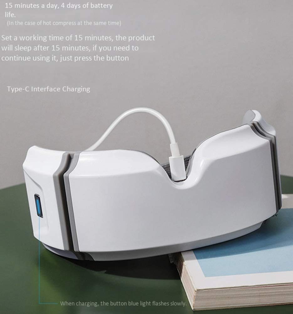 Masajeador de ojos con calor, vibración, presión de aire Bluetooth inalámbrico Música de la música recargable para el alivio de la fatiga ocular Dark Circles Ojos secos Ojos de la migraña Mejor