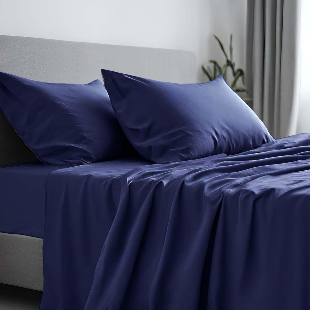Bed Sheet Set - 4 Piece Bedding Set - Breathable & Cooling - Hotel Luxury Bed Sheets - Extra Soft - Easy Care & Easy Fit (Navy, King) King Navy