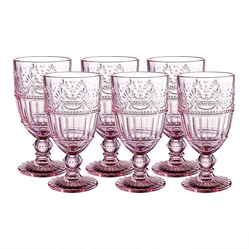 11 Ounce Colored Glass GobletVintage Embossed Glass GobletGoblet Beverage Glasses for Wedding