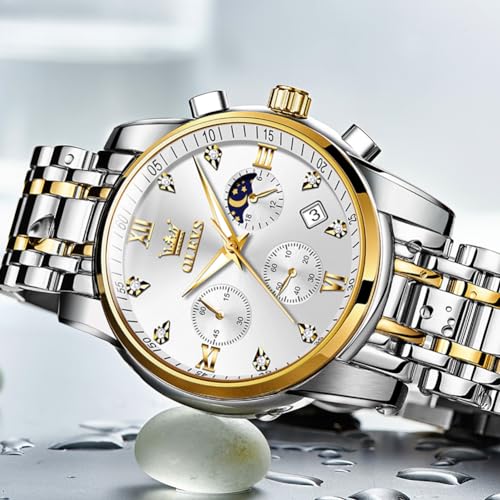 OLEVS Watches for Men,Luxury Big Face Mens Watch Stainless Steel Quartz Analog Dress Watches for Men Luminous Multifunction Chronograph Man Watch Relojes De Hombre4