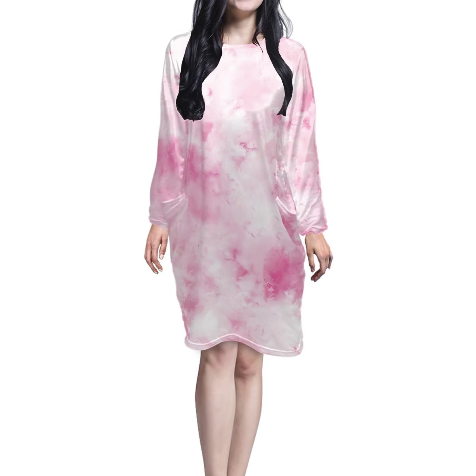 Nachthemden für Damen, Größe S-5XL, Schlafhemden mit Taschen, langärmelig, Nachtkleid für Zuhause