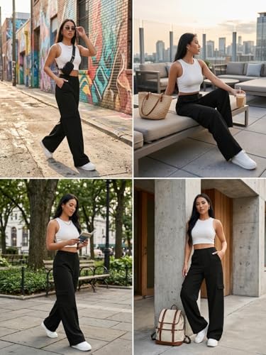 Image of GRECIILOOKS Cargo Pants For Woman | Trousers For Womans |High Waist Cotton Trouser for Women - Flared Parachute Pants with Side Pockets |Womens Cargo Pant | Elegant for College & Events (Available in Plus Size)