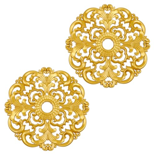 Image of Ceiling Medallions 2Pcs, 12 x 1.57 Inches, Gold ABS | Whole Circle, Fits 1.57 Inch Canopy, European Vintage Carving, Decor For Chandeliers & Ceiling Fans, Made from Plastic