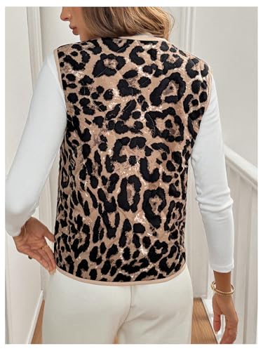 Verdusa Women's Sleeveless Tie Front V Neck Leopard Print Vest Waistcoat Outerwear2