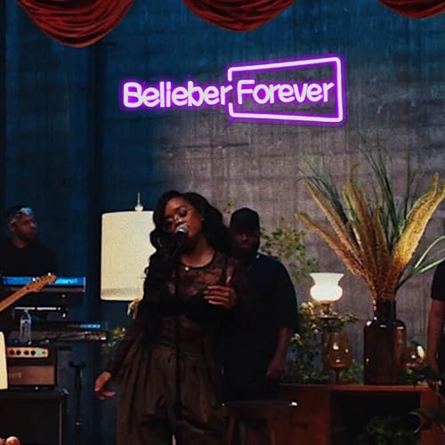 Image of Belieber Forever Neon Sign, Canadian Pop Music Singer LED Neon Light for Bedroom, Music Room, Dormitory, Birthday Party Decoration, Teen Idol Inspired Gifts