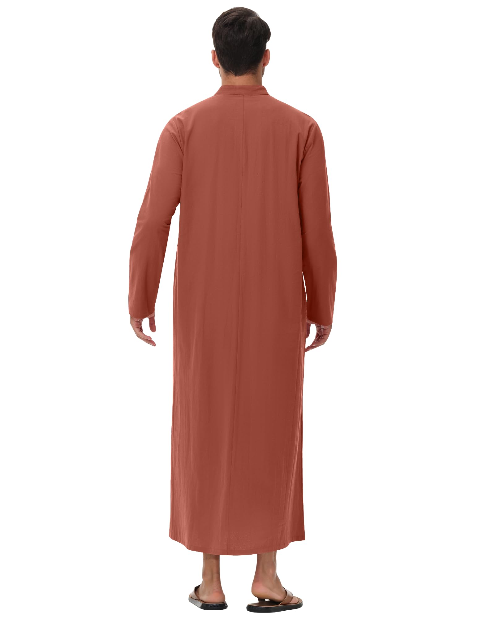 NANAMEEI Muzułmańska Qamis Męska Długi rękaw Djellaba Marokańska Abaya Caftan Sukienka z zapięciem na guziki Kołnierz Mao