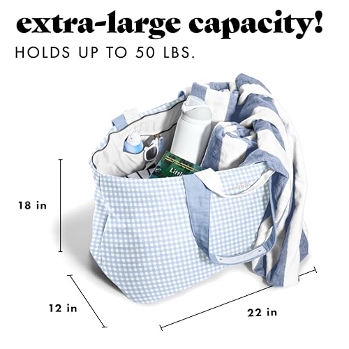 Image of Fit & Fresh XL Beach Tote Bag for Women - XL Travel Tote with Zipper & Pockets, Oversized Canvas Pool Bag, Weekender Carry-On