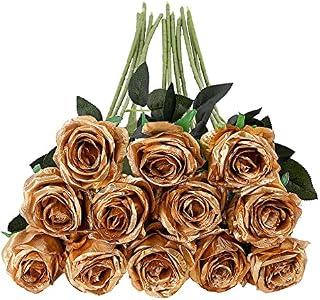 Tifuly 12 PCS Artificial Roses, 19.68'' Single Long Stem Fake Rose Silk Bridal Wedding Bouquet Realistic Flower for Home Garden Party Hotel Office Decor(Blossom Roses,Black)