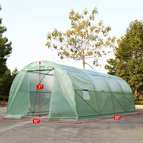 Ideal For Cultivating Plants, Flowers, 20X10X7Ft Walk-In Outdoor Large Tunnel Greenhouse Portable Backyard Plant Growth Shed Roll-Up Door, Ventilated Pe Fabric Cover Easy Set Up Durable Steel Frame #TOP1