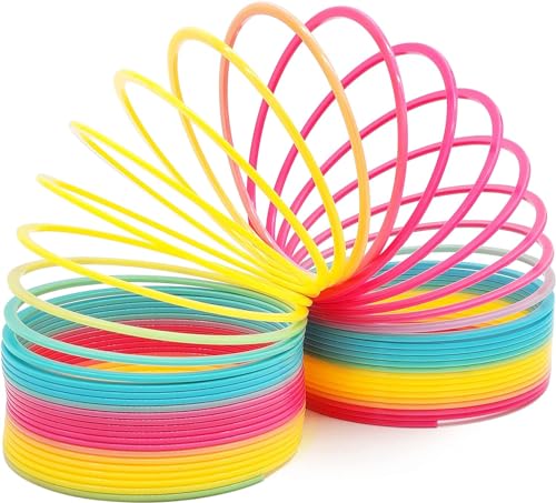 Image of The Dreidel Company Jumbo Rainbow Plastic Coil Spring 4-Pack, Party Favor for Kids, Individually Wrapped, 7 inch Inch (175mm) Spring