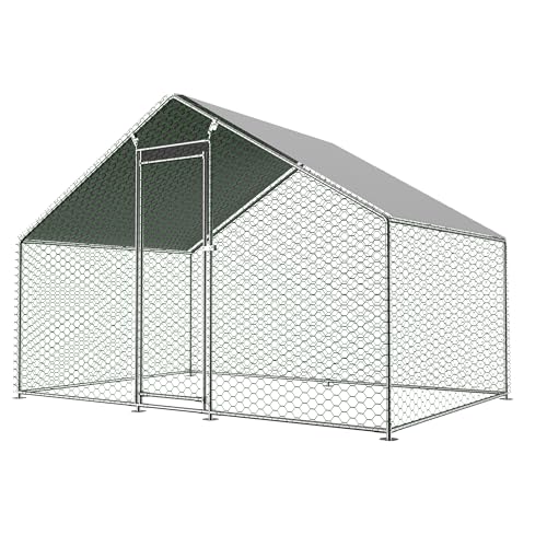 Redkid 6m² Metall Freilaufgehege Hühnerstall 3x2x2m - Mit Wasserdichtetem PE-Tuch und Sicherheitsschloss - hühnergehege freilauf groß für Hühner, Kaninchen und Verschiedene Kleintiere (3x2x2m)