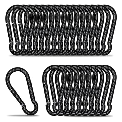 KINLINK 25 Pack Black Carabiner Clip, 1.57 inch Heavy Duty Spring Snap Hook, Small Caribeener Clips for Outdoor Camping, Swing Set, Hammock, Hiking Travel, Fishing, Quick Link Keychain Cover