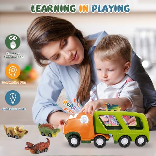Nicmore 677A5 Dinosaur Truck Toddler Toys Car: Toys For 2 3 4 Year Old Boy 5 In 1 Carrier Transport Toys thumb #3
