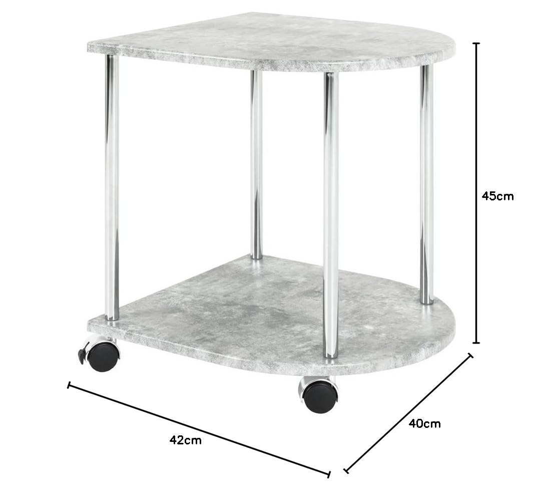 HAKU Mesa Auxiliar con Ruedas Aspecto hormigón, Cromo, MDF, Metal - Dim.: AN 42 cm x AL 45 cm x P 40 cm, Estilo: Moderno