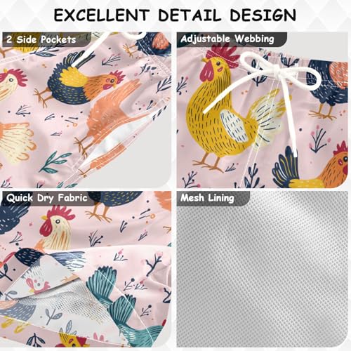 Pigsaly Boys Swim Trunks Cartoon Hens Roosters Opink Boys Board Shorts Swimsuit Swimwear Summer Bathing Suit 3T Multicolor3