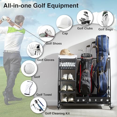 LaurenHarold-Golf-Bag-Organizer-Garage-Storage-Golf-Storage-Rack-Stand-Fits-2-Golf-Bags-Golf-Clubs-and-Other-Golfing-Equipment-Accessories-Golf-Organizer-for-Garage-Club-Shed-Basement