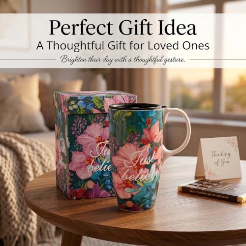 Taza de viaje cerámica 17oz con tapa flores inspiradoras miniatura 7