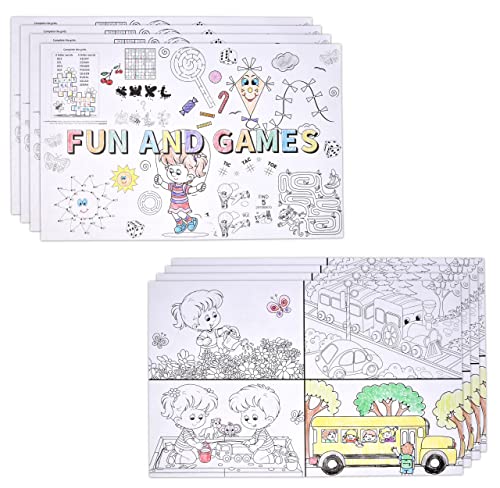 Gift Boutique 50 Kids Activity Place Mats Disposable Paper 11"x 17" 2 Sided Color Your Own Fun Time Coloring and Puzzle Game Sheet for Restaurants Entertainment Crafts Party Table Supplies Decorations